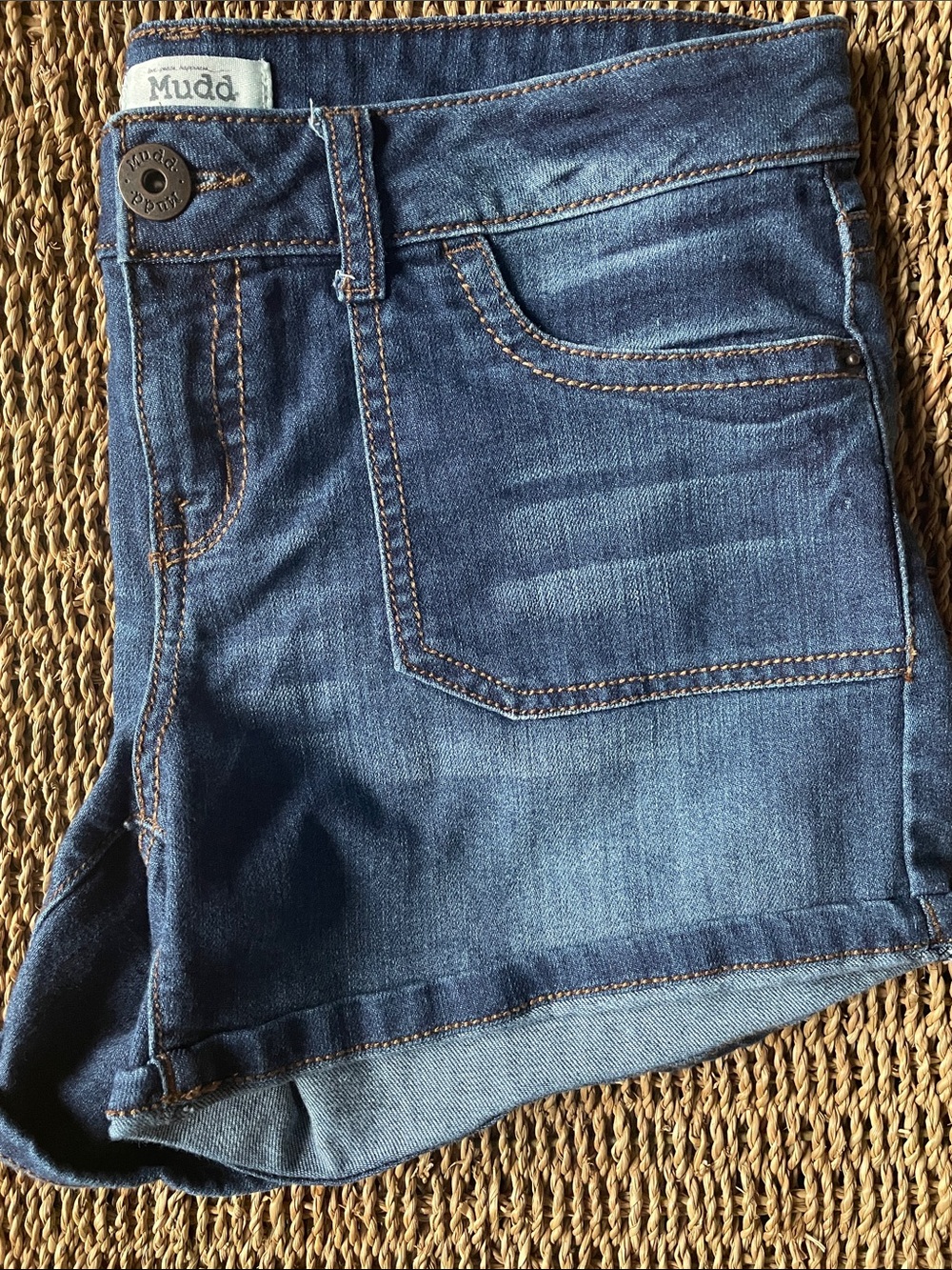 Mudd Blue Denim Cuffed Shorts with Contrast Stitching